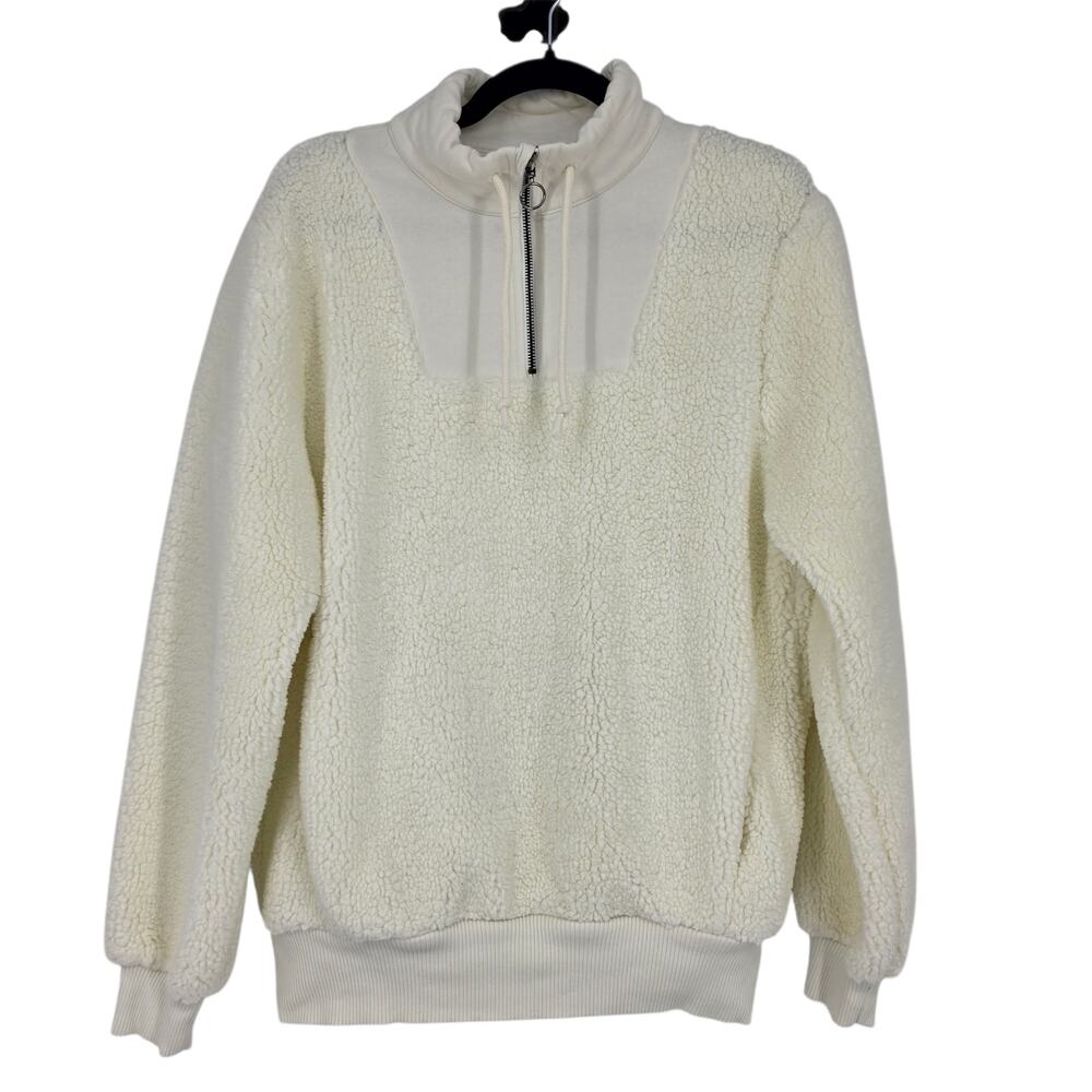 Sweaty Betty Lily White Sherpa Quarter Zip Pullover Sweatshirt Jacket Size 12